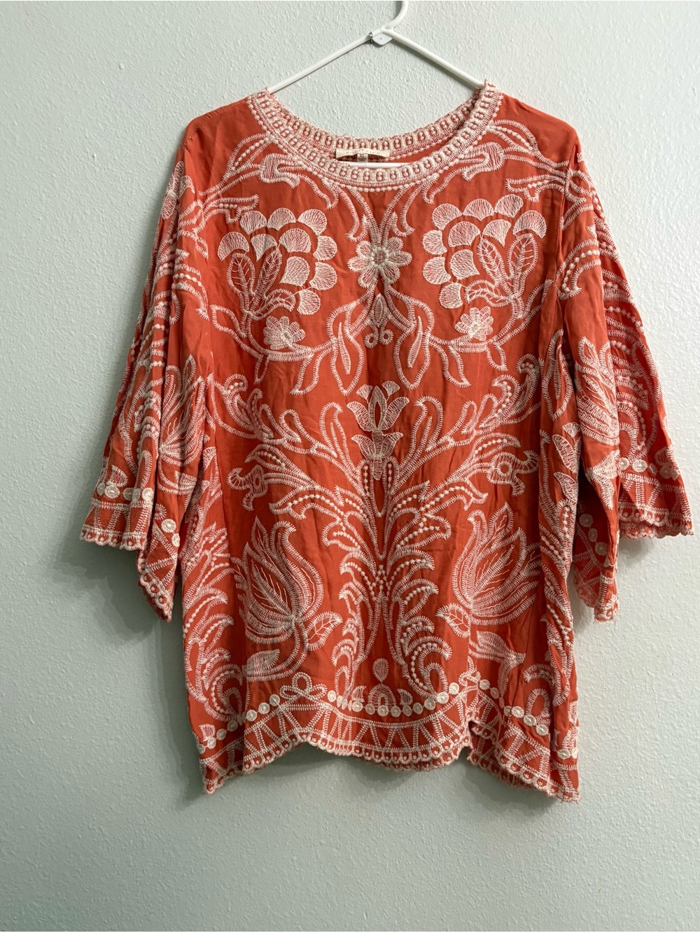 Solitaire Coral Tunic with Ivory Floral Embroidery